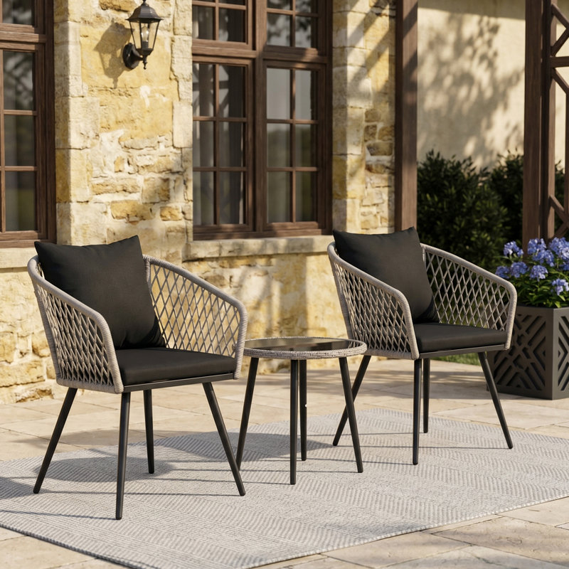 2-Person Outdoor Patio Bistro Set, Gray, Black