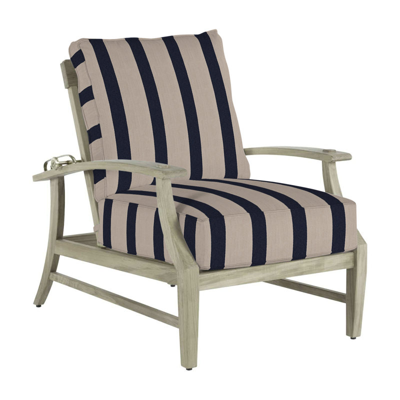 Croquet Teak Patio Chair with Cushions, Rollo Chambray InsideOut® Linen, Welt, Oyster Teak