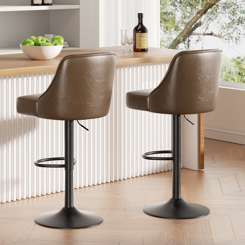 360-Degree Rotatable Faux Leather Bar Stool With Button Stitching, Coffee