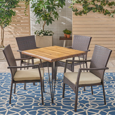 Edmundson 4 - Person Acacia Wicker Patio Dining Set with Square Table , Cushions Included