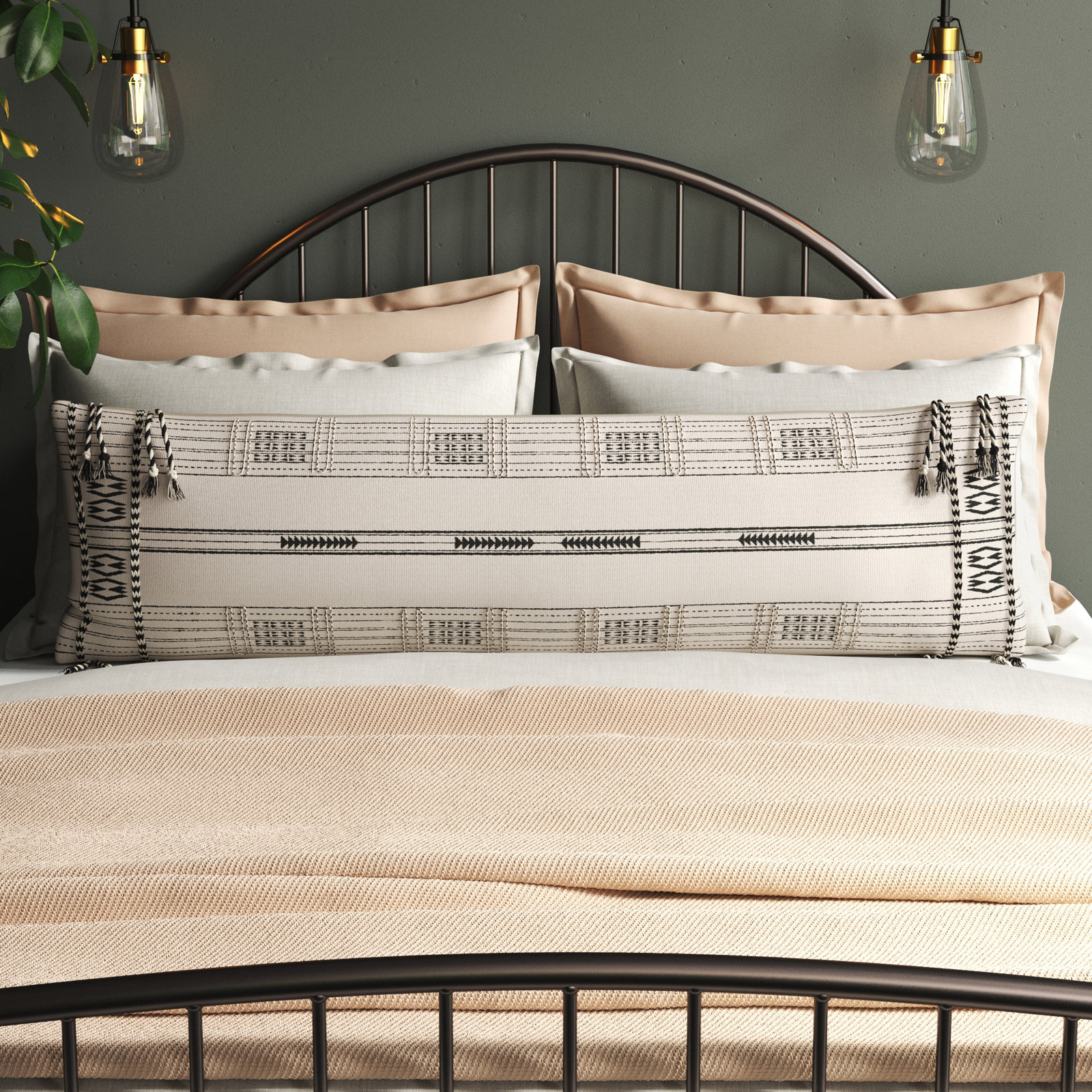 Fabienne Tassels Cotton Lumbar Throw Pillow, Down