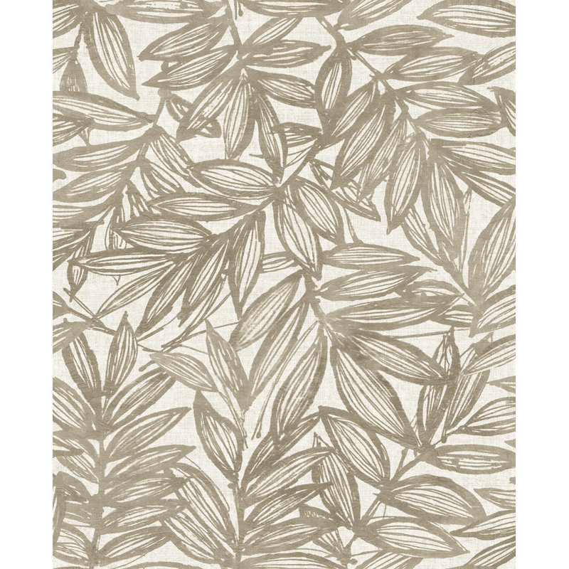 Papier peint à motif de feuilles taupe rythmique, Brun