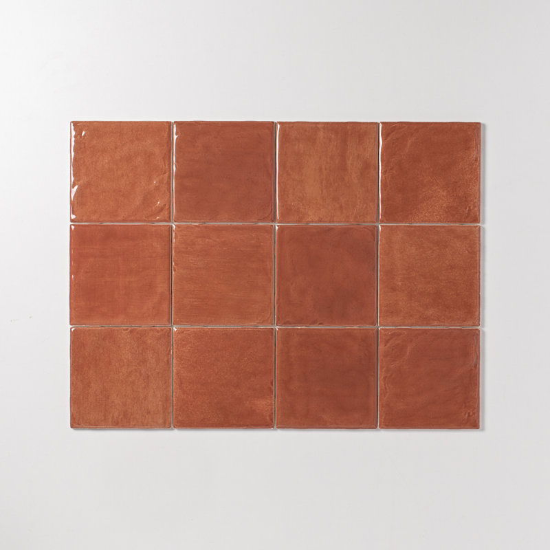 Harvest 4"x4" Pumpkin Gloss Glazed Ceramic Wall Tile, Pumpkin Gloss