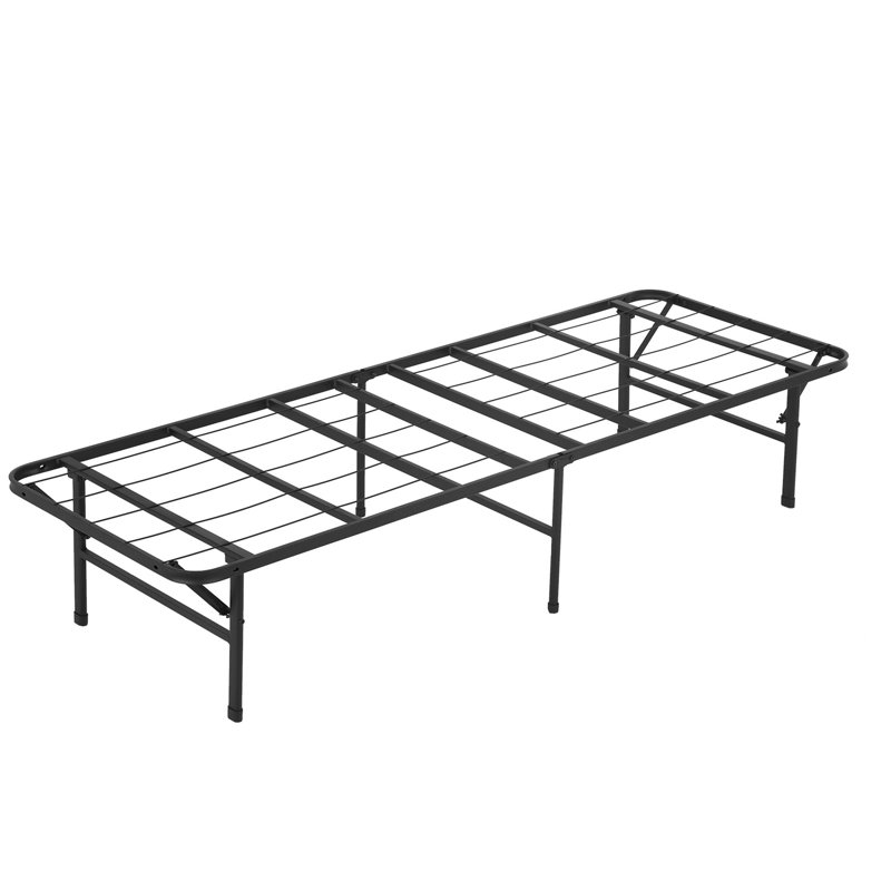 Twin Bed Frame 14 Inch Folding Bed Frame Metal Platform Bed Frame Mattress Foundation Box Spring Replacement With Classic Heavy Duty Steel Slats Support No Noise Easy Assembly, Black