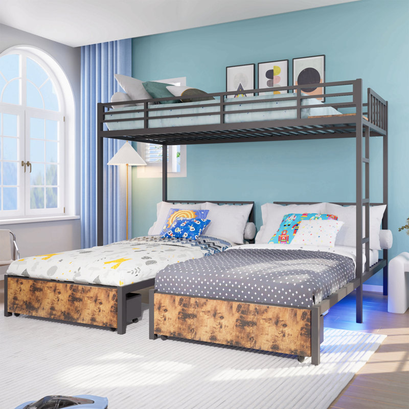 Triple lit superposé pour enfants, 3 lits superposés pour 3 personnes, lits superposés en métal, séparé en 3 lits simples, structure à bruit réduit