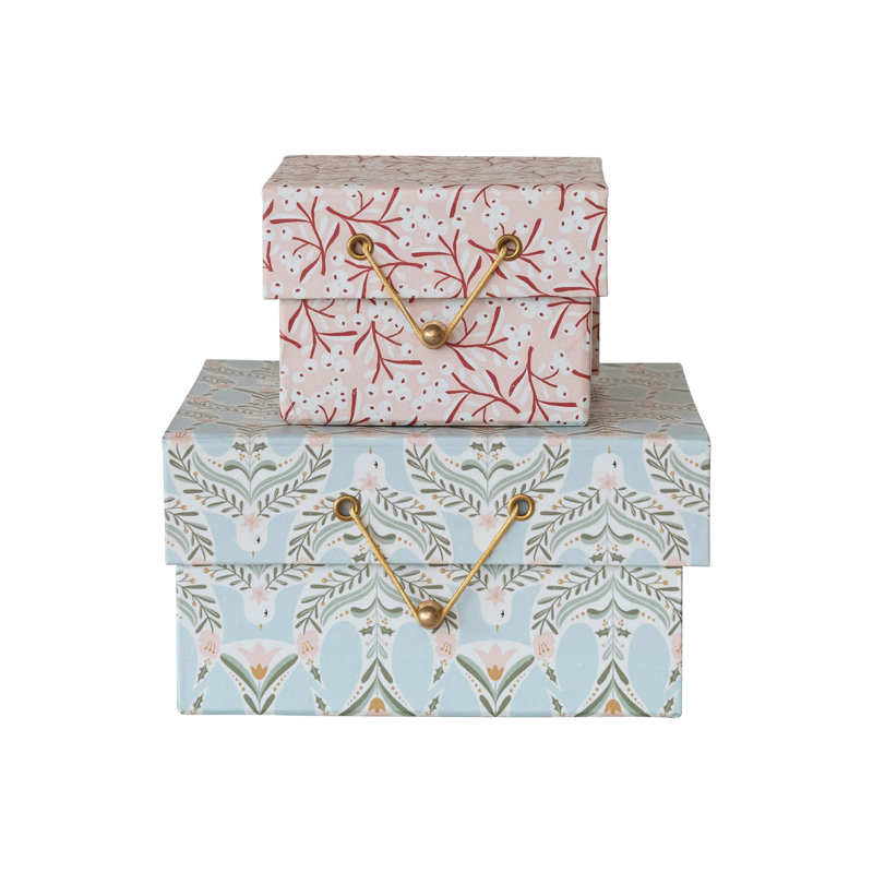 Printed Paper Gift Boxes with Berry and Dove Patterns and Closures