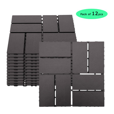 DECKING 12"L x 12"W Plastic Interlocking Deck Tile, Set of 12pcs