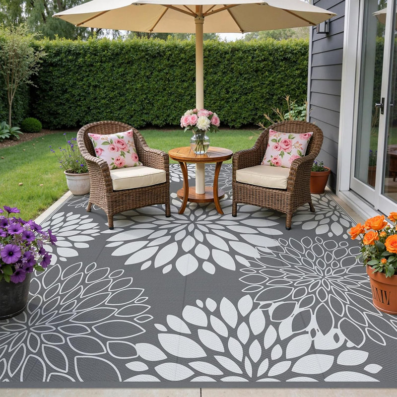 Tapis d'extérieur imperméable, Gris, Rectangle 9 pi x 12 pi