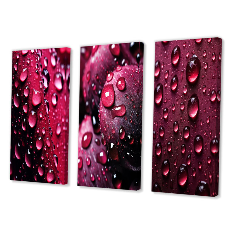 Rose rouge avec gouttes de pluie - ensemble de 3 impressions, Toile tendue, H 20 po x l 36 po