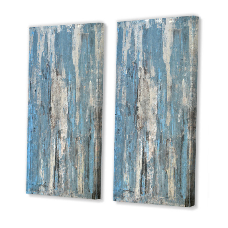 «Gray and Blue Abstract Art», ensemble de 2 peintures sur toiles, Toile tendue, H 40 po x l 40 po x P 1 po