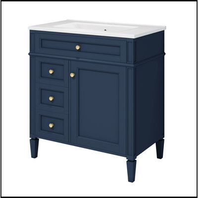 Meuble-lavabo de 30 po avec lavabo supérieur, meuble-lavabo moderne avec 2 tiroirs et tiroir escamotable, meuble-lavabo simple