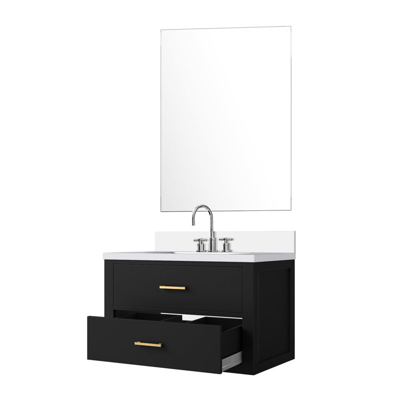 Meuble-lavabo pour salle de bain, comptoir en marbre de culture, robinet, meuble-lavabo 28 po à miroir, 28 po, Noir