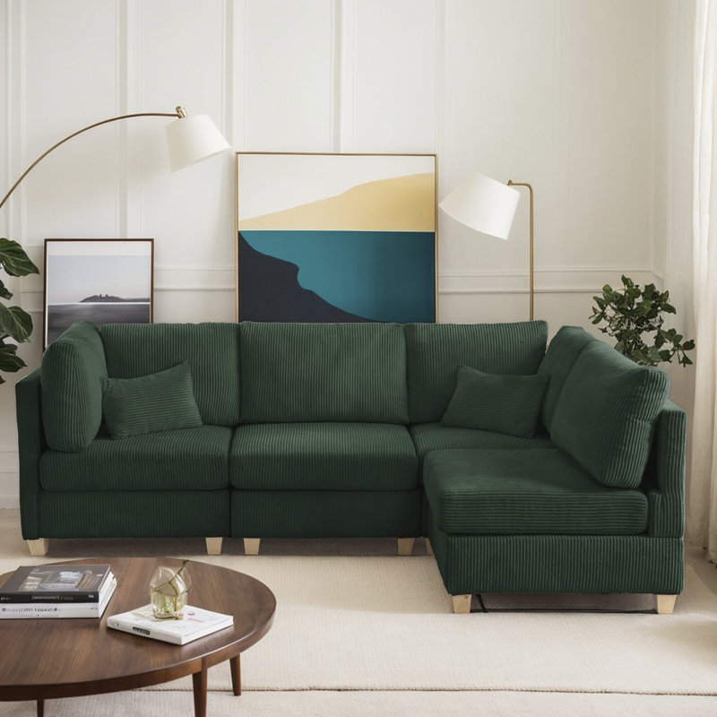 Canapé modulaire 126 po en velours côtelé, Vert