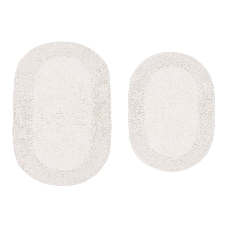 Yandel Double Ruffle Oval 100% Cotton Piece Bath Rug Set, Ivory