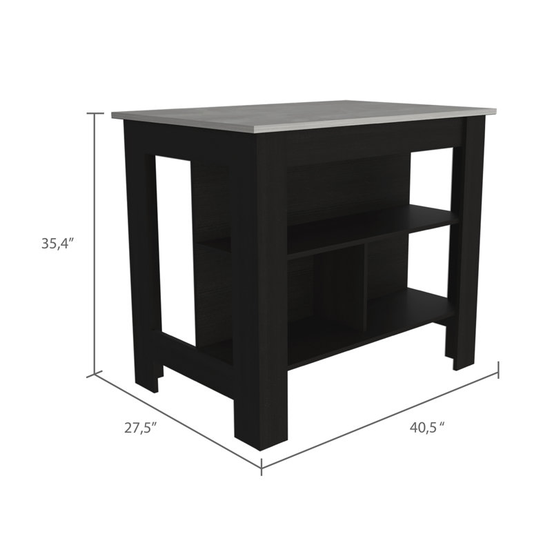 Îlot de cuisine, quatre pieds, trois tablettes - marbre noir / Ibiza, Black, 35.4" H x 40.5" W x 27.5" D