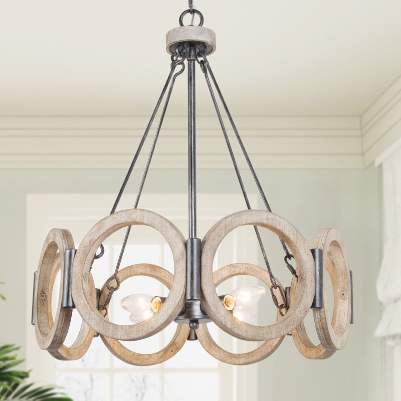 Lustre géométrique unique en bois 4 lumières