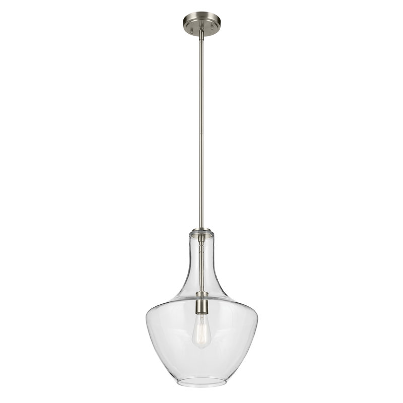 Luminaire suspendu simple à 1 lumière Moten, Verre martelé, H 20 po x l 13,75 po x P 13,75 po, Nickel
