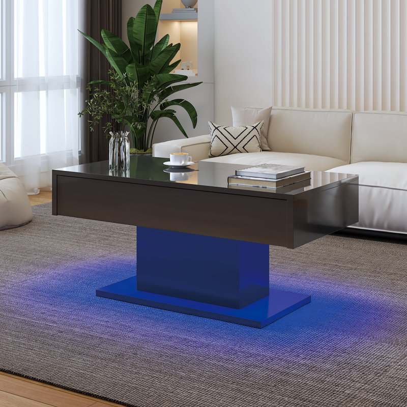 Modern Led Coffee Table With 16-Color Lights & Storage For Living Room, Black