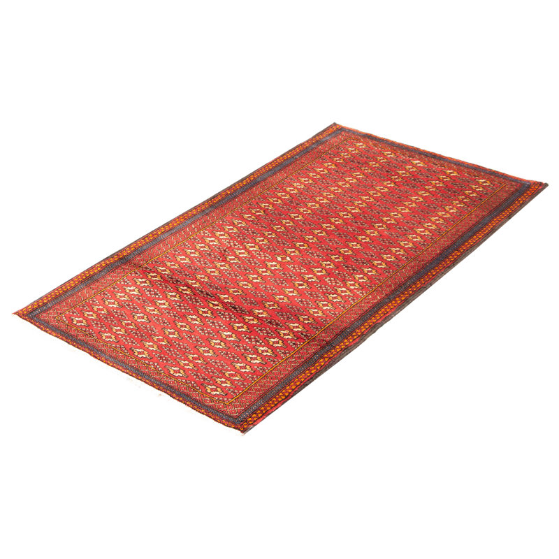 Tapis rouge en laine noué à la main de conception unique 3 pi 5 po x 6 pi 7 po Ayiesha