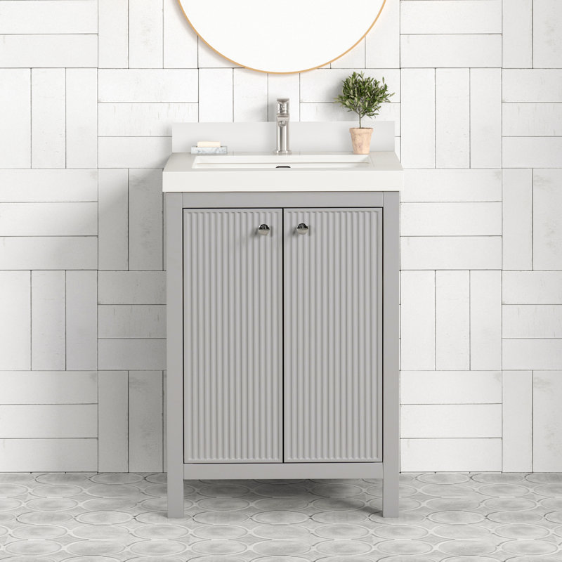 Conaway 24 po Meuble-lavabo autoportant à simple cuve gris impérial avec comptoir en acrylique
