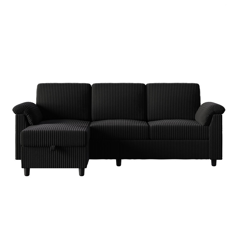 79'' Upholstered Sofa With Ottoman, Black