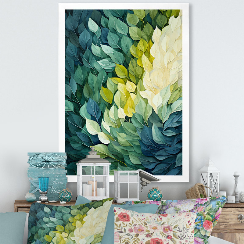 «Leaves Green River Collage», reproduction d'art sur toile encadrée, H 40 po x l 30 po x P 1,5 po, Cadre simple blanc