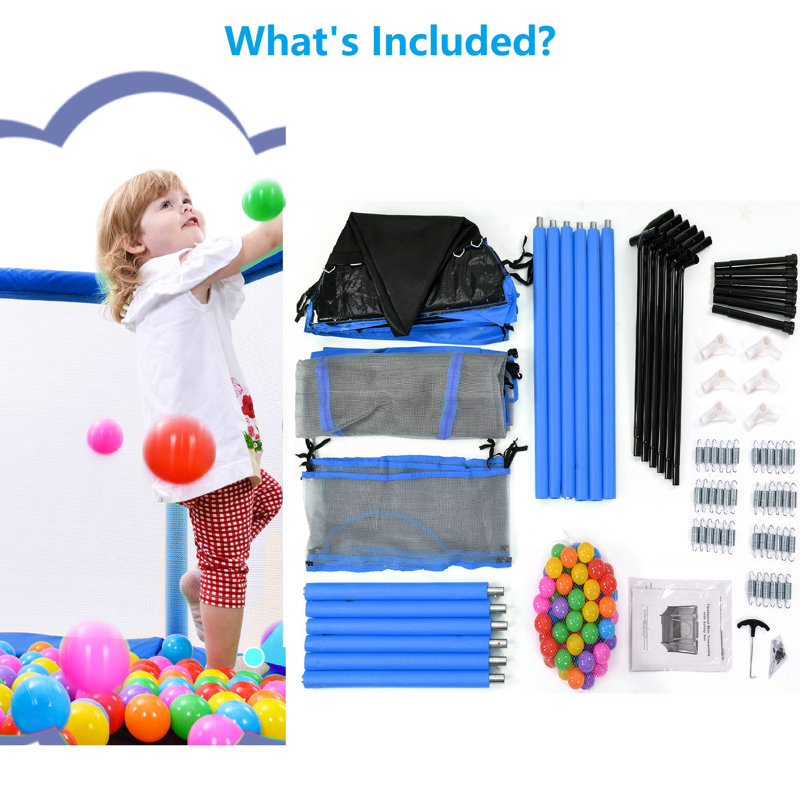 Trampoline hexagonale pour enfants avec enceinte sécuritaire, Blue