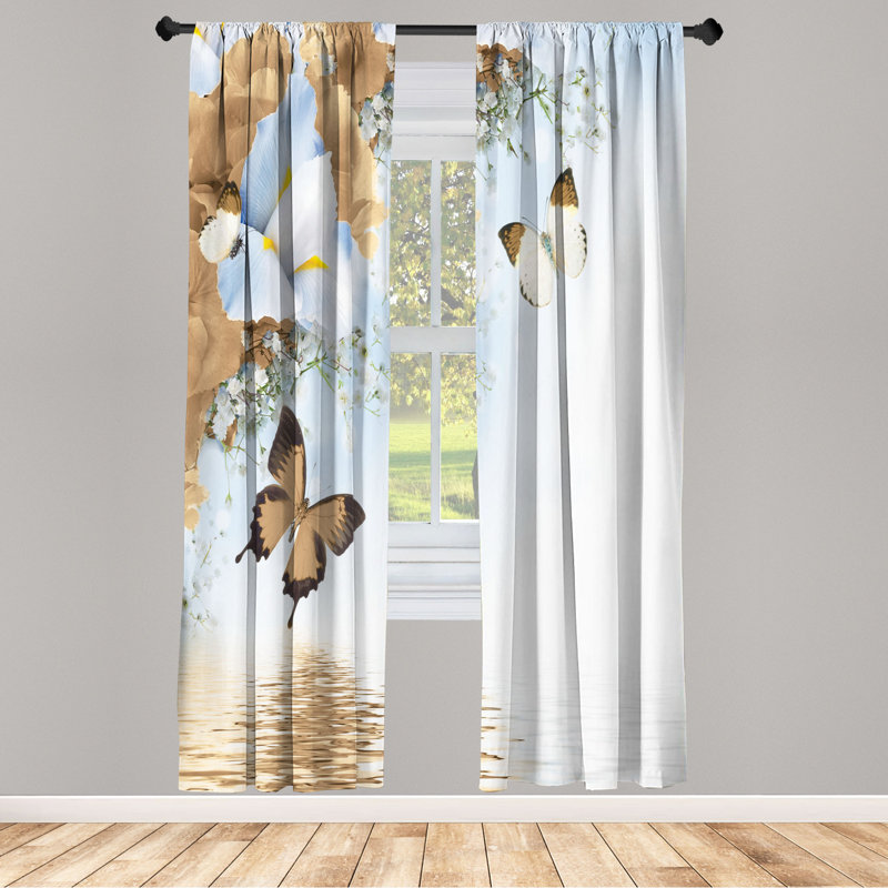 Microfiber Floral Semi-Sheer Rod Pocket Curtain Panels, 28" W x 63" L, Taupe/Blue