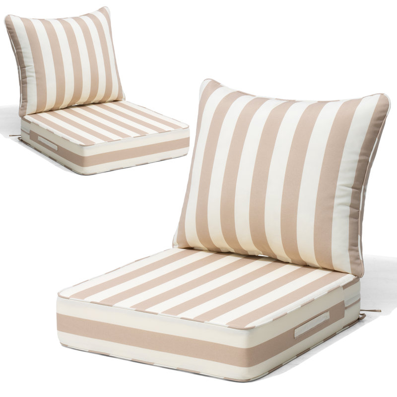 Coussins de siège d'extérieur l 24 po x P 24 po x H 5,5 po, 2, Rayures brun clair / beige