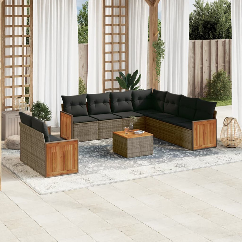 Vidaxl Garden Sofa Set PE Rattan Large Adjustable Feet