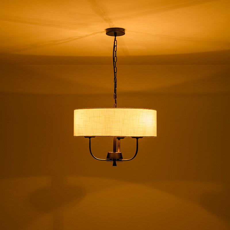 3-Light Candle Style Linen Drum Pendant