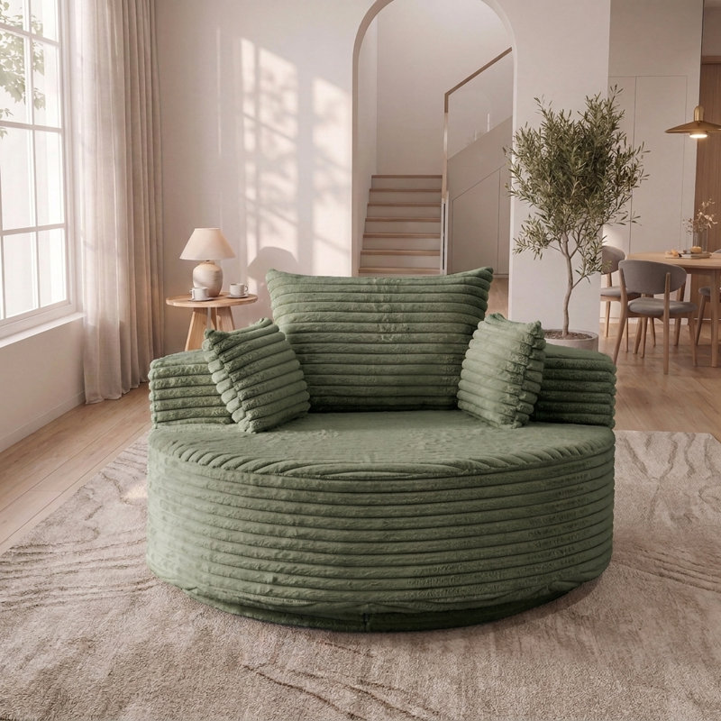 Chaise pivotante moderne de 55 pouces avec dossier coussiné, rotation à 360 degrés, Green