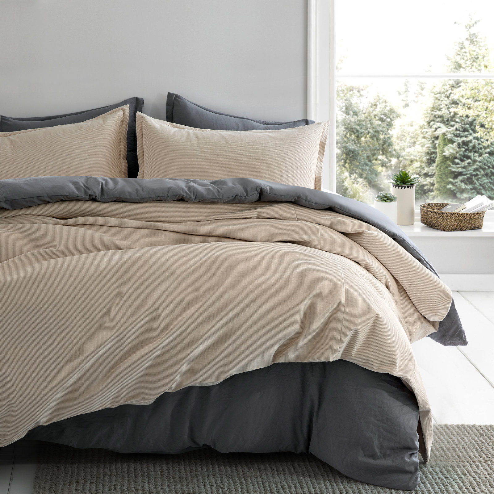 Neil Cotton Sateen Duvet Cover Set, Super King, Nude
