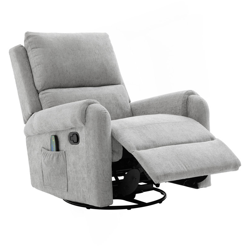 Ambria Manual Massage Recliner Chair With Swivel, Rocking, And Storage Pocket, Gray