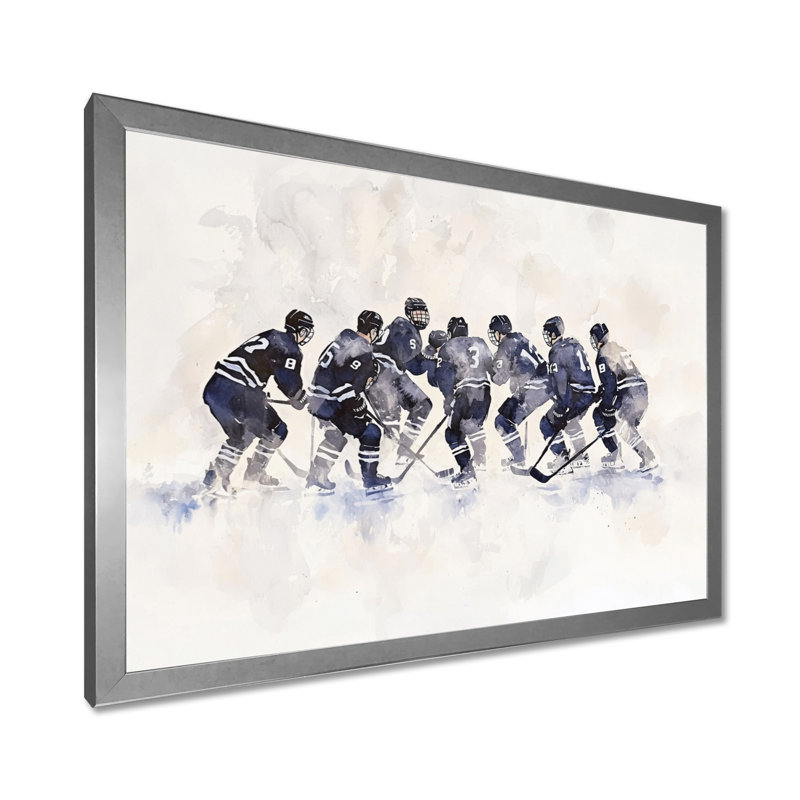 Équipe de hockey avant un jeu III, H 16 po x l 32 po, Reproduction encadrée d'une seule photo sans pass, Argent argent