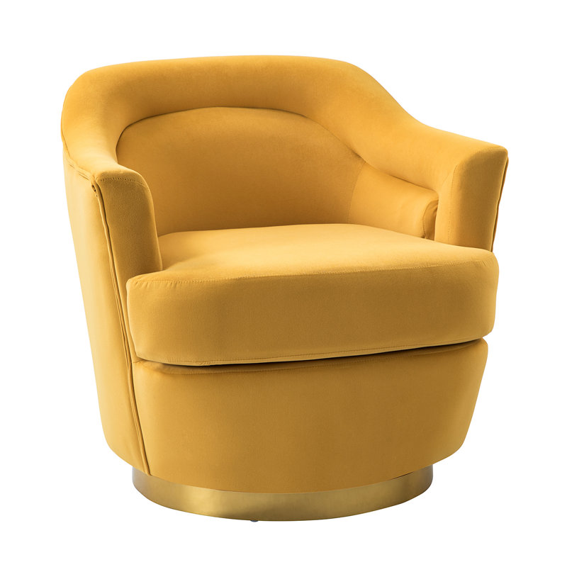Lundquist Velvet Swivel Barrel Chair, Mustard Velvet