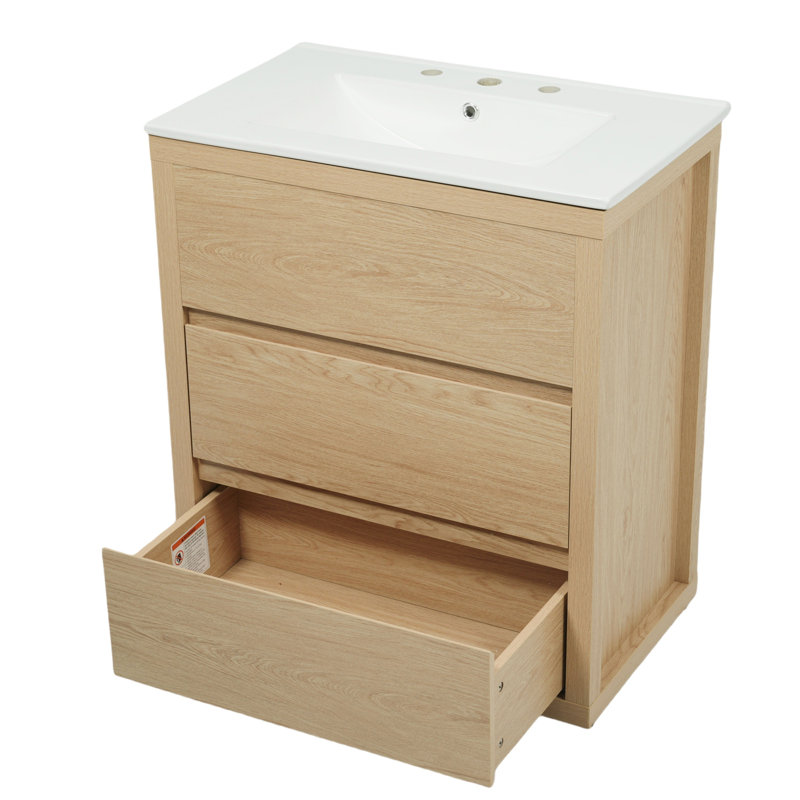 Ensemble de meuble-lavabo double 60 po, Bois naturel