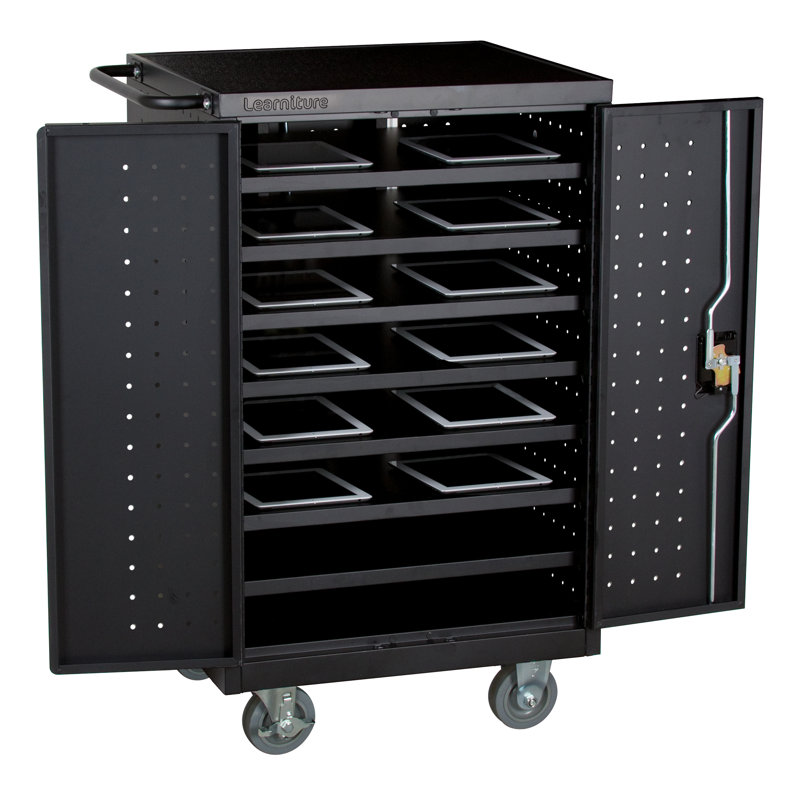 Black Steel 12-Laptop/Tablet Charging Cart with Lockable Doors