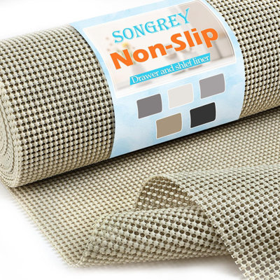 Non-Adhesive Drawer And Shelf Liner, Non Slip Cabinet Liners, Protect Kitchen Cupboard, Bathroom Drawers, Breathable, Thick Strong Grip Mat (12IN X 20FT, Beige)