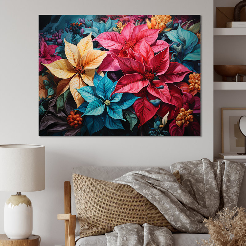 «Poinsettia Flower Burst», reproduction sur toile, H 24 po x l 32 po x P 1 po, Toile tendue