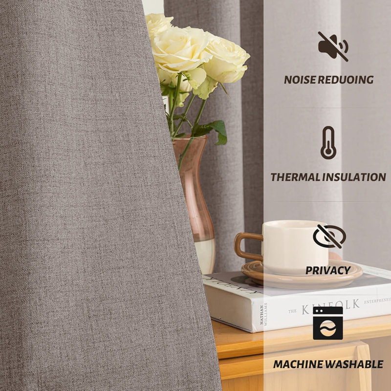 Linen 100% Blackout Eyelet Ring Top Readymade Curtain for Window & Doors 2 Panel , Beige, 117cm Width x 137cm Drop