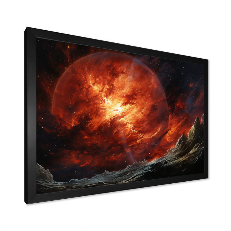 Planète Jupiter Stormy III - Jupiter, reproduction d'art sur toile, Cadre simple noir, H 16 po x l 32 po x P 1 po