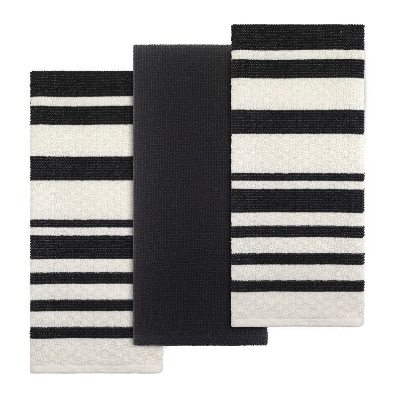Izod Essex 3-Piece Kitchen Towel Set, Black