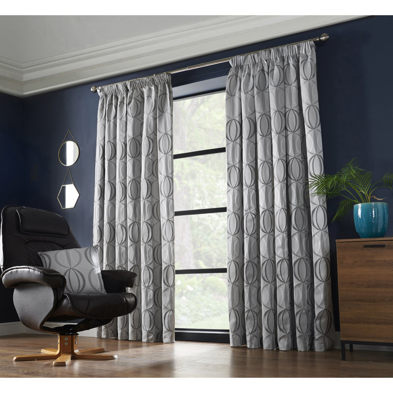 Maldonado Owen Pencil Pleat Room Darkening Curtains, 168 x 183 cm, Silver