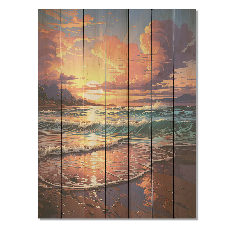 Beachside Sunset Horizon II - plage sur bois, H 40 po x l 30 po