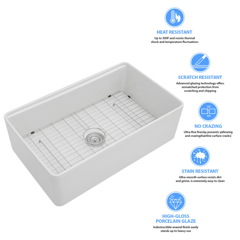 33"L x 20"W Farmhouse Kitchen Sink Deep Single Bowl Fireclay Workstation Sink with Cutting Board and Dish Drying Rack