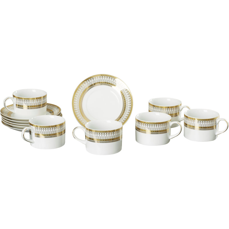 Tasse et soucoupe Bridgette, Blanc / doré
