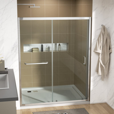 48"/60" W x 72" H Sliding Shower Door with Double Roller System 3/8" Tempered Glass Shower Door Frameless Glass Shower Door Adjustable Width Waterproof Shower Enclosure