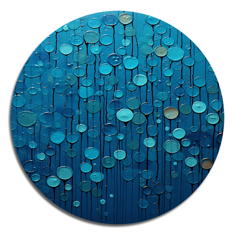«Abstract Rainy Blue Collage», art mural rond en métal abstrait, H 29 po x l 29 po
