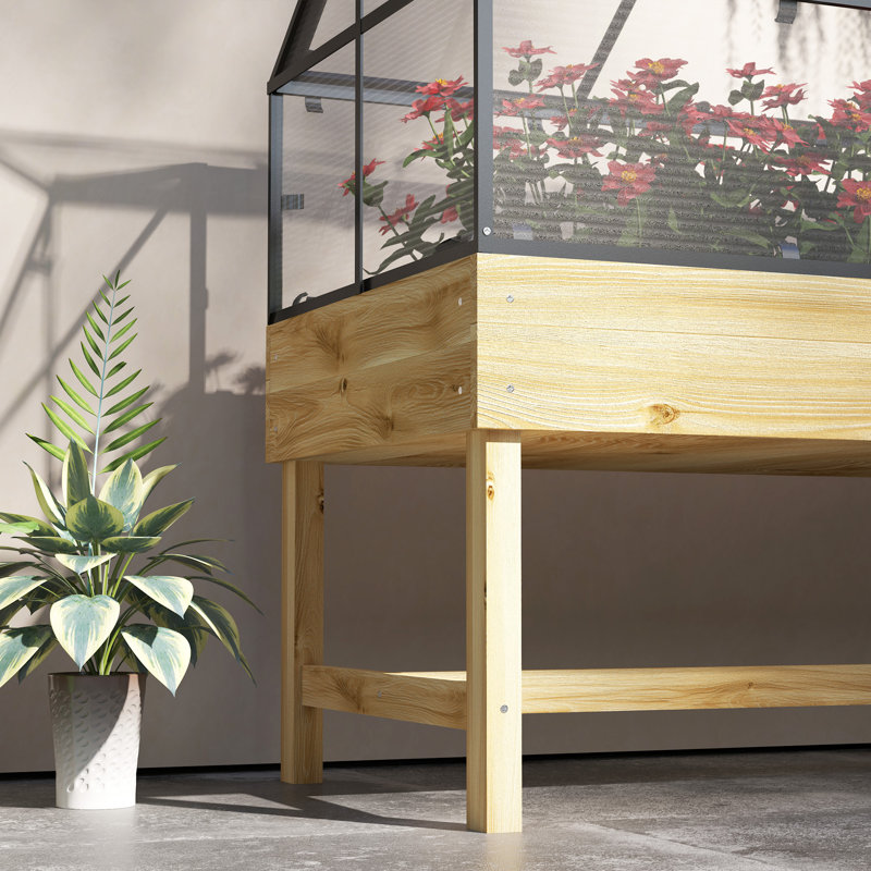 Raised Garden Bed, Natural Wood Finish